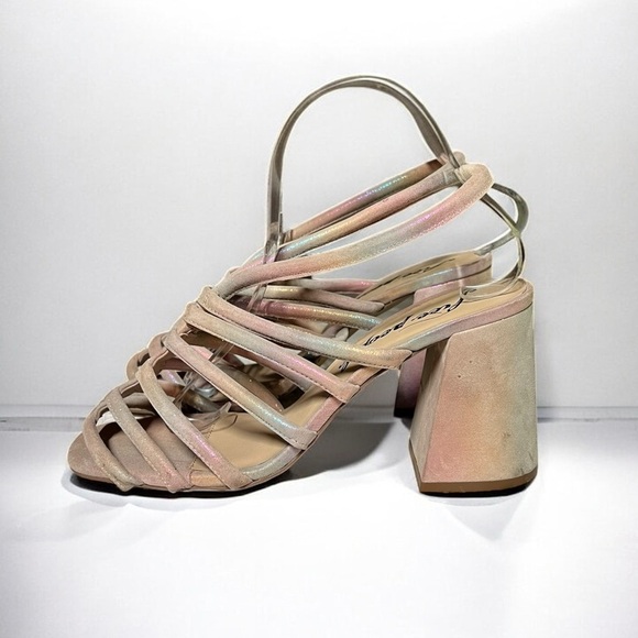 🌻Free People Colette RAINBOW METALLIC Cinched Heel Sandals Size 39 / 8.5 - Picture 1 of 10
